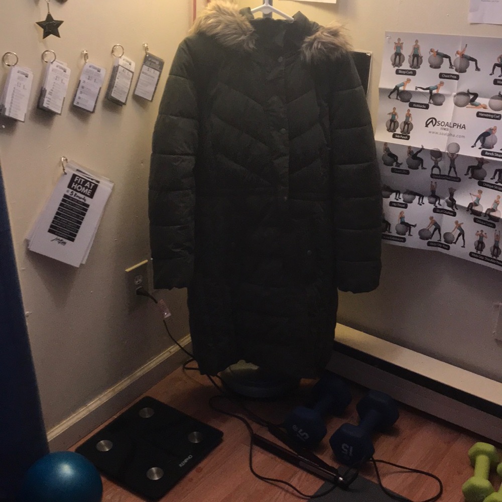 Green Winter Coat with Fur Hood